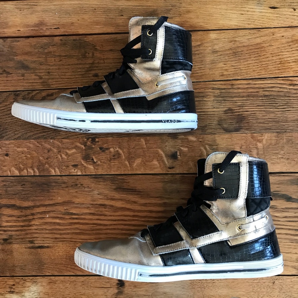 Vlado New Age High Top Gold and Black Sneakers